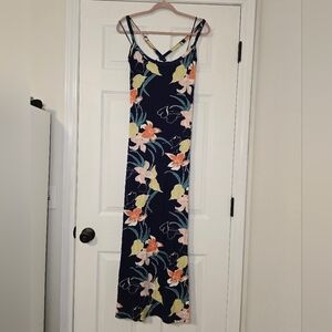 Volcom Cabananana Tropical Floral Maxi Dress Navy Racerback XL/12